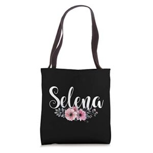 selena-name personalized floral pink black women girls gift tote bag