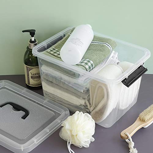 Farmoon 12 Quart Clear Storage Bin, Plastic Stackable Box/Cotainer with Lid and Black Handle