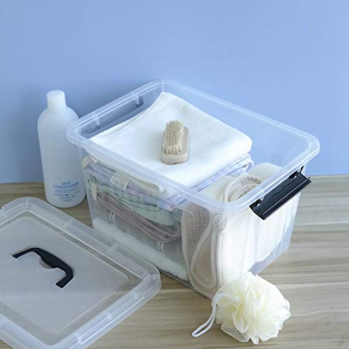 Farmoon 12 Quart Clear Storage Bin, Plastic Stackable Box/Cotainer with Lid and Black Handle