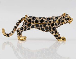 sevenbees 24k golden 5.7in leopard jewelry trinket boxes hinged with swarovski crystal element design leopard figurine collectible