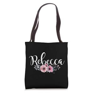 rebecca name personalized floral pink black women girls gift tote bag
