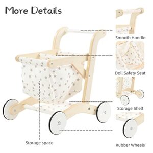 labebe Baby Push Walker Doll Stroller, Push Toy for Toddler, Shopping Cart for Girls and Boys 1 Years Old, Kids Stand Learning Walker, Wooden Play Wagon with Wheel, Larger Size 15.2 * 18.7 * 19.7