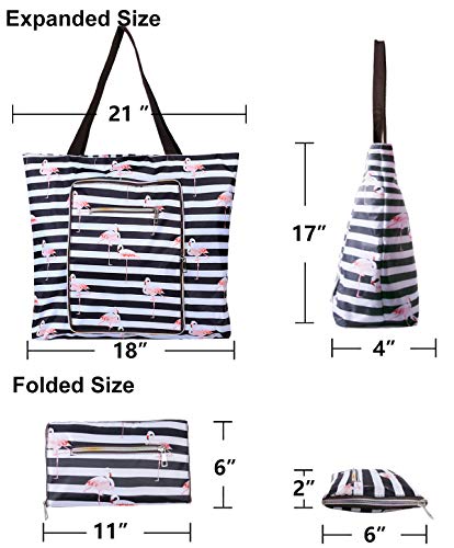 Women Beach Tote Utility Bag with Zipper, Black Stripe Foldable Cute Large Swim pool Waterproof Bag for Travel, Gym, yoga, Mom in Law Female Friend Sister Wife Girlfriend Good Gift