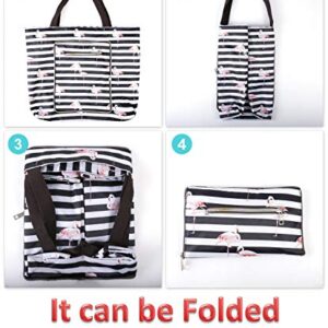 Women Beach Tote Utility Bag with Zipper, Black Stripe Foldable Cute Large Swim pool Waterproof Bag for Travel, Gym, yoga, Mom in Law Female Friend Sister Wife Girlfriend Good Gift