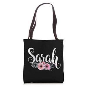 sarah name personalized floral pink black women girls gift tote bag