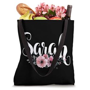 Sarah Name Personalized Floral Pink Black Women Girls Gift Tote Bag