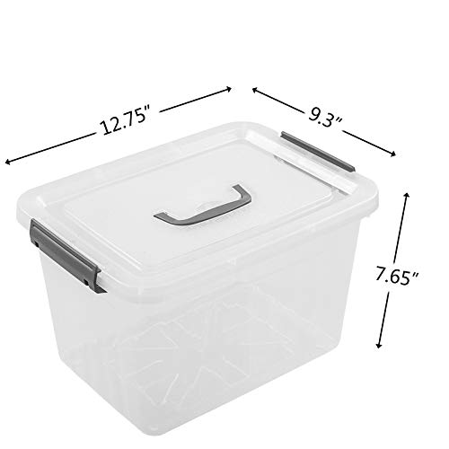 Farmoon 12 Quart Clear Storage Bin, Plastic Stackable Box/Cotainer with Lid and Grey Handle