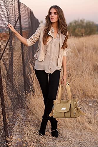 Scioltoo Satchel Handbags for Women,Cute Ladies Shoulder Cross Body Purses with Lots of Pockets Mult-Pockets Hobo Sturdy and Lightweight Satchel Khaki