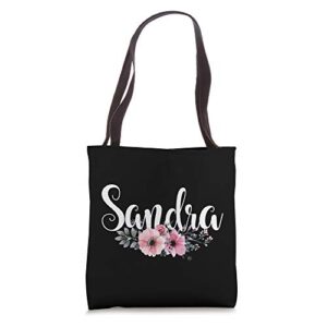 sandra name personalized floral pink black women girls gift tote bag