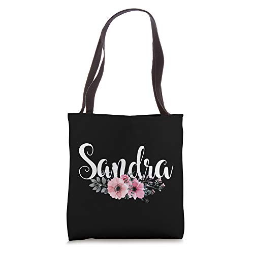 Sandra Name Personalized Floral Pink Black Women Girls Gift Tote Bag