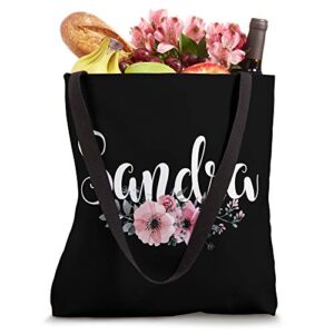 Sandra Name Personalized Floral Pink Black Women Girls Gift Tote Bag