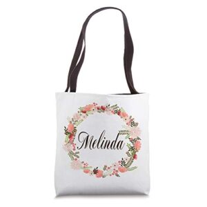 personalized name melinda floral bridesmaid shopping tote bag