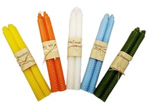 beeswax taper candles – handmade natural unscented pure beeswax 9 inch 5 pairs tapered candles for home by toolart – tall decorative odorless variety color pack for all occasions great as gifts