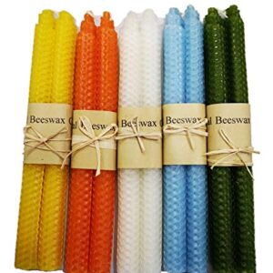 Beeswax Taper Candles – Handmade Natural Unscented Pure Beeswax 9 inch 5 Pairs Tapered Candles for Home by Toolart - Tall Decorative Odorless Variety Color Pack for All Occasions Great As Gifts