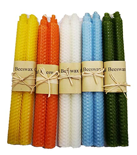 Beeswax Taper Candles – Handmade Natural Unscented Pure Beeswax 9 inch 5 Pairs Tapered Candles for Home by Toolart - Tall Decorative Odorless Variety Color Pack for All Occasions Great As Gifts