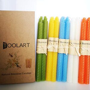 Beeswax Taper Candles – Handmade Natural Unscented Pure Beeswax 9 inch 5 Pairs Tapered Candles for Home by Toolart - Tall Decorative Odorless Variety Color Pack for All Occasions Great As Gifts