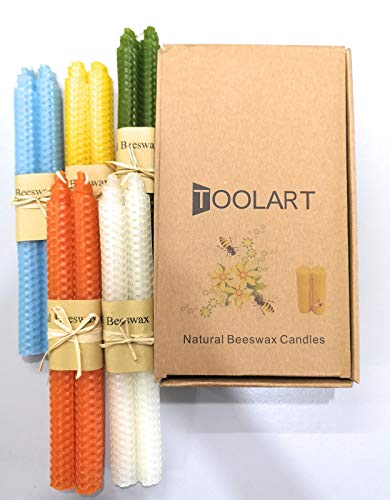 Beeswax Taper Candles – Handmade Natural Unscented Pure Beeswax 9 inch 5 Pairs Tapered Candles for Home by Toolart - Tall Decorative Odorless Variety Color Pack for All Occasions Great As Gifts