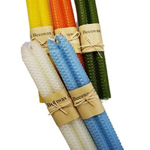 Beeswax Taper Candles – Handmade Natural Unscented Pure Beeswax 9 inch 5 Pairs Tapered Candles for Home by Toolart - Tall Decorative Odorless Variety Color Pack for All Occasions Great As Gifts