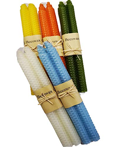 Beeswax Taper Candles – Handmade Natural Unscented Pure Beeswax 9 inch 5 Pairs Tapered Candles for Home by Toolart - Tall Decorative Odorless Variety Color Pack for All Occasions Great As Gifts