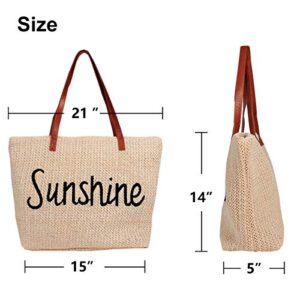 Women Beach Tote Summer Purse Handbag Utility Bag Zipper, Beige Cute Xl Large Woven Straw for Travel, Mom Female Sister Wife Girlfriend…