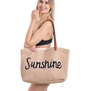 Women Beach Tote Summer Purse Handbag Utility Bag Zipper, Beige Cute Xl Large Woven Straw for Travel, Mom Female Sister Wife Girlfriend…