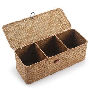 seagrass storage basket with lid rectangular small woven shelf baskets with sections for organize snack toys