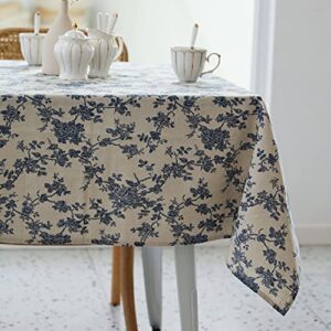 pastoral rectangle tablecloth – 52 x 70 inch – linen fabric table cloth – washable table cover with dust-proof wrinkle resistant for restaurant, picnic, indoor and outdoor dining, floral (dark blue)