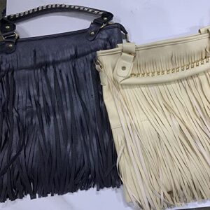 Downupdown Women Tassel Fringe Shoulder bag Big Tote Messenger Handbag Hobo Cross Body Bag (Black)