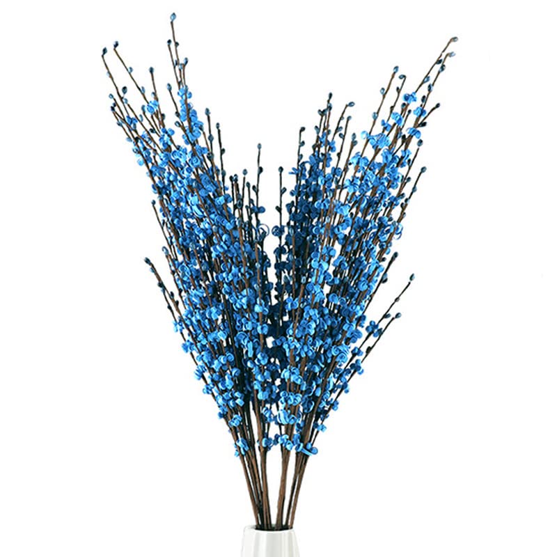 5Pcs 75CM Long Artificial Flower Winter Jasmine Folk Pip Berry Plant Dry Branches for Wedding Home Office Party Hotel Table Vase Christmas Decor - Blue