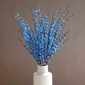 5Pcs 75CM Long Artificial Flower Winter Jasmine Folk Pip Berry Plant Dry Branches for Wedding Home Office Party Hotel Table Vase Christmas Decor - Blue