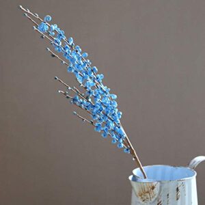 5Pcs 75CM Long Artificial Flower Winter Jasmine Folk Pip Berry Plant Dry Branches for Wedding Home Office Party Hotel Table Vase Christmas Decor - Blue