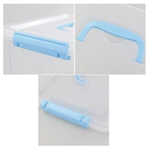 Hespama 12 Quart Storage Bin, Plastic Latching Box/Container with Clear Lid, Blue Handle and Latches, 1 Pack