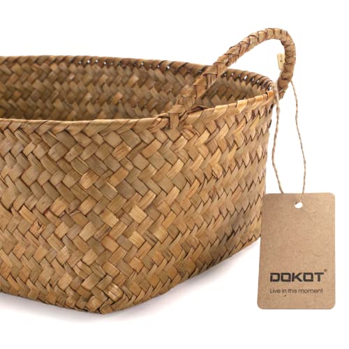 DOKOT Woven Baskets For Storage, Rattan Baskets With Handles For Kitchen, Wicker Baskets For Storage Organizer, Small Baskets for Fruits , Seagrass Baskets Set of 3