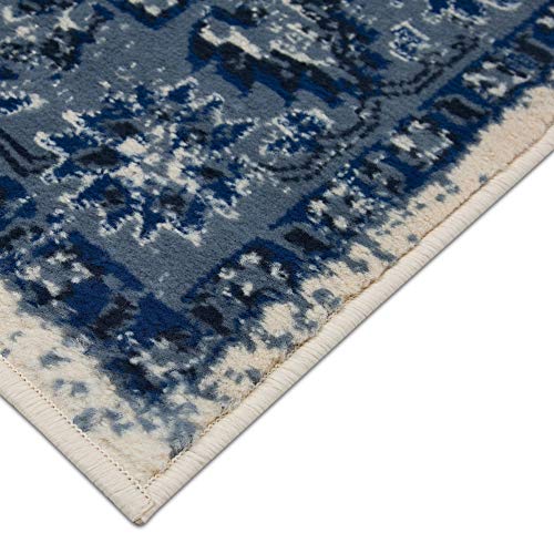 PRIYATE Distressed Vintage Indoor Area Rug 8' x 10' – Persian Style, Medallion, Oriental, Odelia Collection - Easy Clean, Pet Friendly, High Traffic Carpet - Bedroom, Hallway, Living & Dining Room