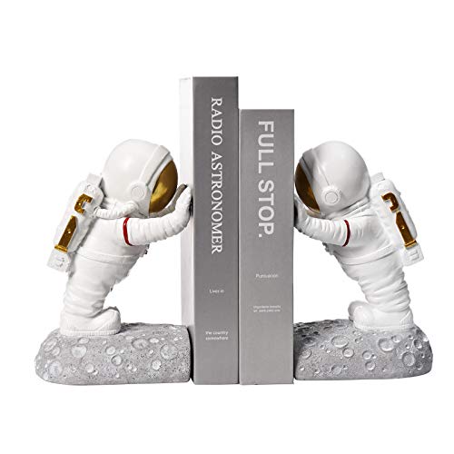 Kakizzy Astronaut Bookends for Kids, Space Bookends Astronaut Decor Decorative Book Ends for Space Decor Gold Home Decor(Astronaut A-Gold)