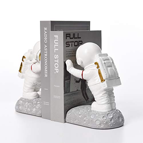 Kakizzy Astronaut Bookends for Kids, Space Bookends Astronaut Decor Decorative Book Ends for Space Decor Gold Home Decor(Astronaut A-Gold)