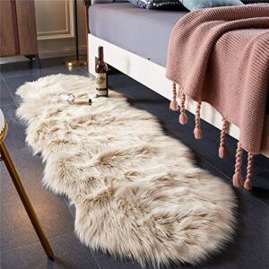 easyjoy ultra soft fluffy shaggy area rug faux fur rug chair cover seat pad fuzzy area rug for bedroom floor sofa living room (2 x 6 ft sheepskin, beige)