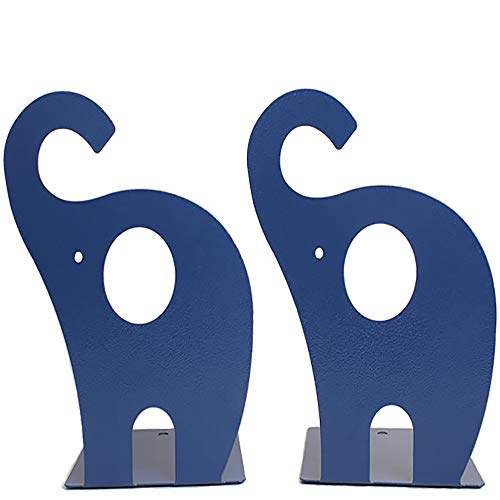 Loupdeloup Cute Bookends, Non Skid Elephant Animal Book Ends for Shelves Decorative for Kids Blue 1 Pair