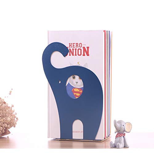 Loupdeloup Cute Bookends, Non Skid Elephant Animal Book Ends for Shelves Decorative for Kids Blue 1 Pair