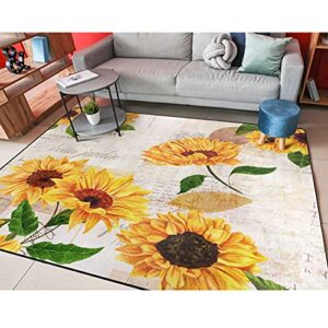 alaza watercolor sunflower floral leaf non slip area rug 5′ x 7′ for living dinning room bedroom kitchen hallway office modern home decorative