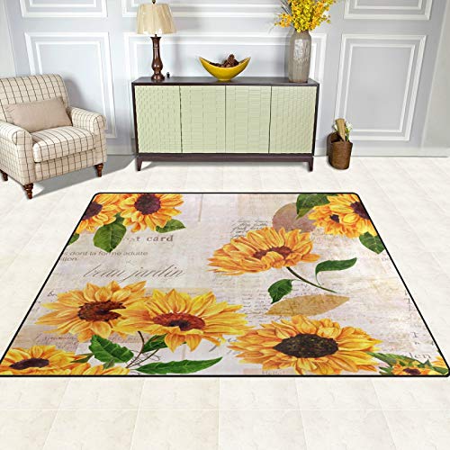 ALAZA Watercolor Sunflower Floral Leaf Non Slip Area Rug 5' x 7' for Living Dinning Room Bedroom Kitchen Hallway Office Modern Home Decorative