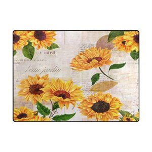 ALAZA Watercolor Sunflower Floral Leaf Non Slip Area Rug 5' x 7' for Living Dinning Room Bedroom Kitchen Hallway Office Modern Home Decorative