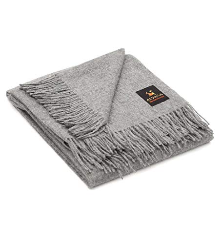 100% Baby Alpaca Wool Blanket Throw Solid Color Design for Bed Couch Sofa Soft Warm Peruvian Alpaca Wool Blankets 72" x 52" (Gray)