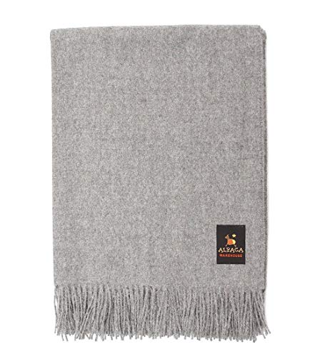 100% Baby Alpaca Wool Blanket Throw Solid Color Design for Bed Couch Sofa Soft Warm Peruvian Alpaca Wool Blankets 72" x 52" (Gray)