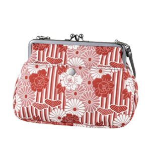 vintage kiss lock purses handbags (small/retro flower kimono cloth red) / evening clutch buckle purse shoulder