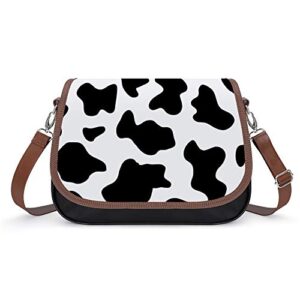 huizehonghong animal print black and white milk cow skin printed design satchel handbag for women, ultra soft leather crossbody bag, shoulder bag, tote purse