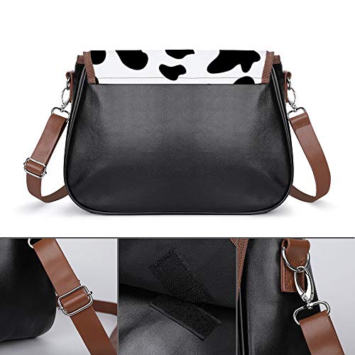 huizehonghong Animal Print Black And White Milk Cow Skin Printed Design Satchel Handbag for Women, Ultra Soft Leather Crossbody Bag, Shoulder Bag, Tote Purse