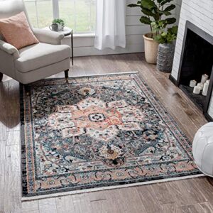 well woven indira regen bohemian modern abstract distressed multi black (ind-83-5) 5’3″ x 7’3″ area rug