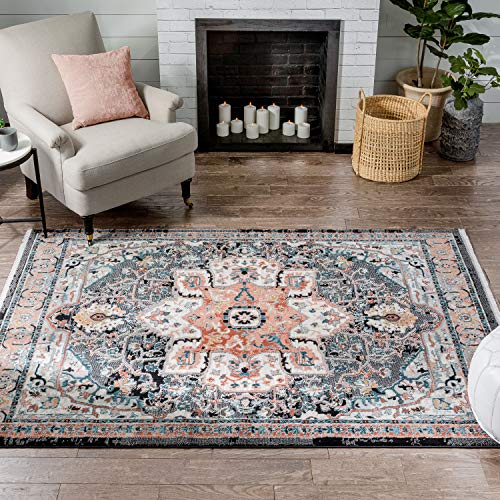 Well Woven Indira Regen Bohemian Modern Abstract Distressed Multi Black (IND-83-5) 5'3" X 7'3" Area Rug