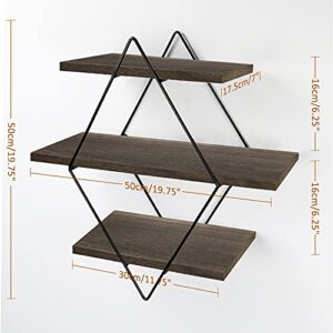 Befayoo Floating Shelves for Wall, Rustic Wood Geometric Style Decor Shelf for Bathroom Bedroom Living Room Kitchen Office (Diamond, Coffee)